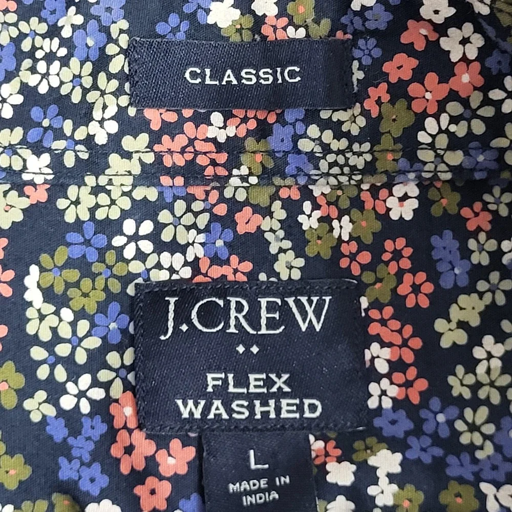 J.Crew Button Down Shirt Mens L Navy Floral Flex Washed Classic Fit Long Sleeve